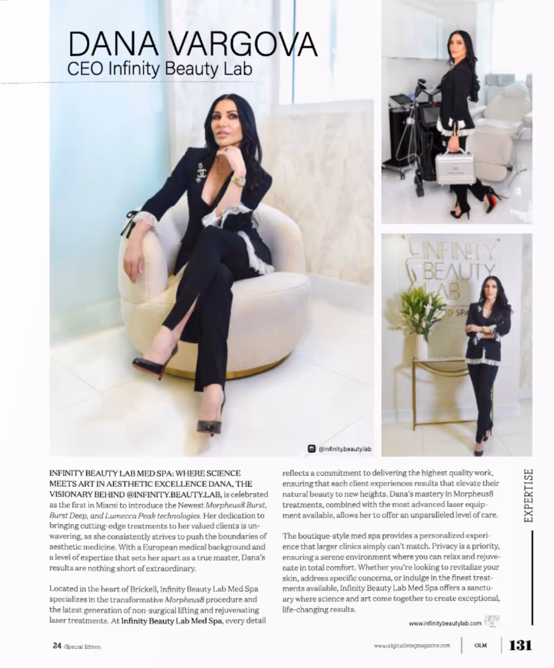 Infinity Beauty Lab feature in Original Living Magazine, Issue 26, Page 131