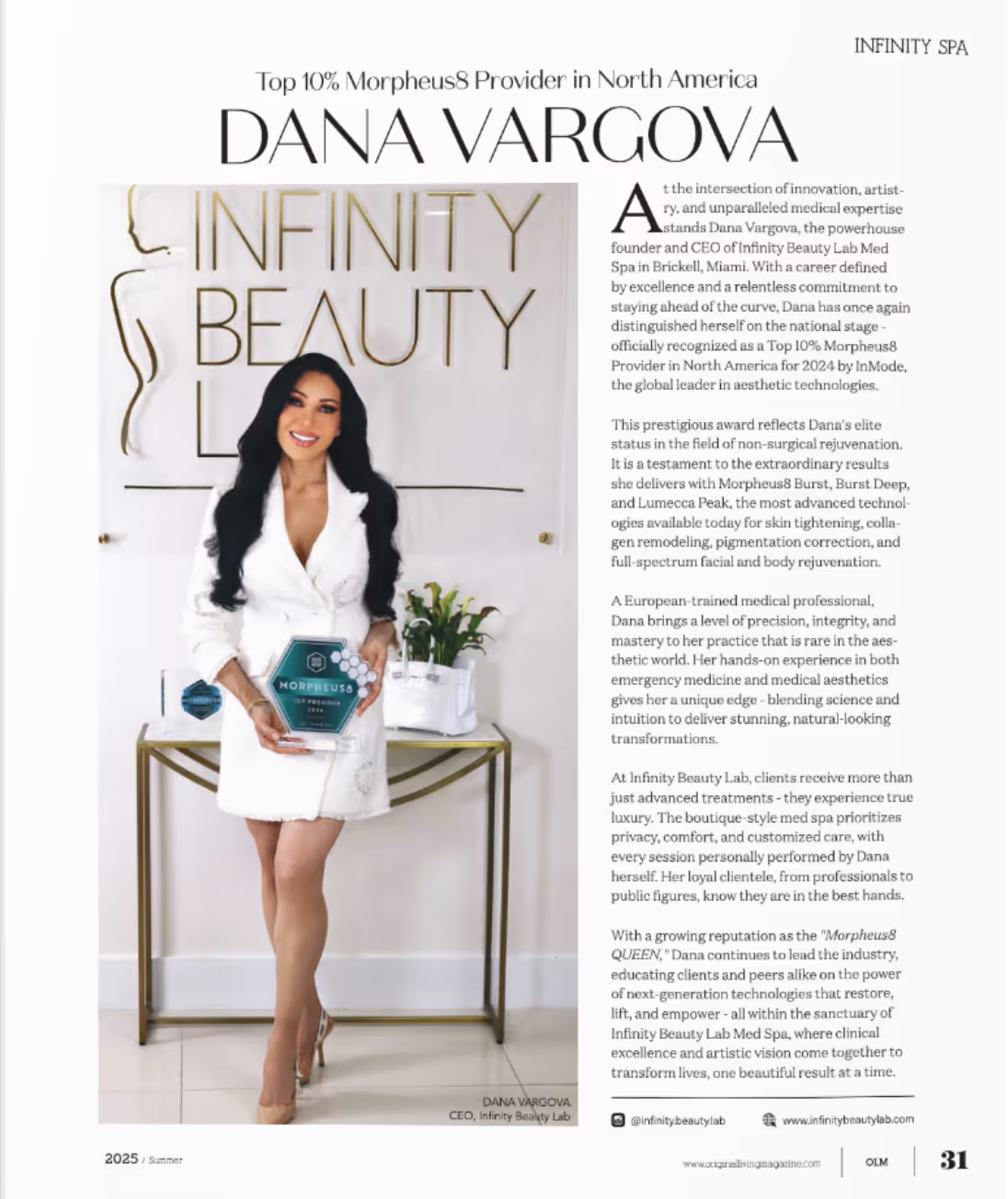 Infinity Beauty Lab feature in Original Living Magazine, Issue 27, Page 31